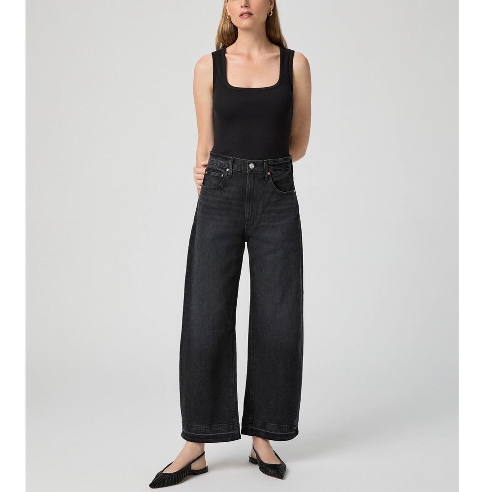 Paige Arellia Ankle Barrel Jeans Black Void, Current Style $258 REVOLVE, size 33